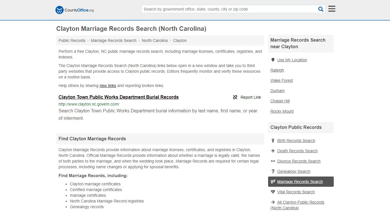 Clayton Marriage Records Search (North Carolina) - County Office